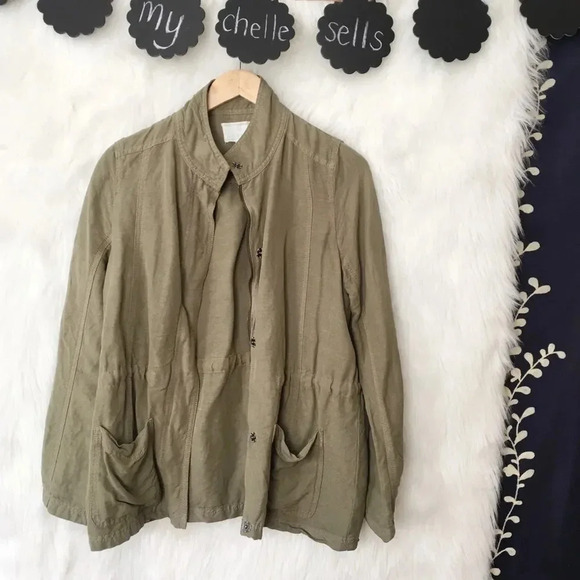 CASLON Olive‎ Green Linen Blend Utility Jacket - Picture 1 of 5